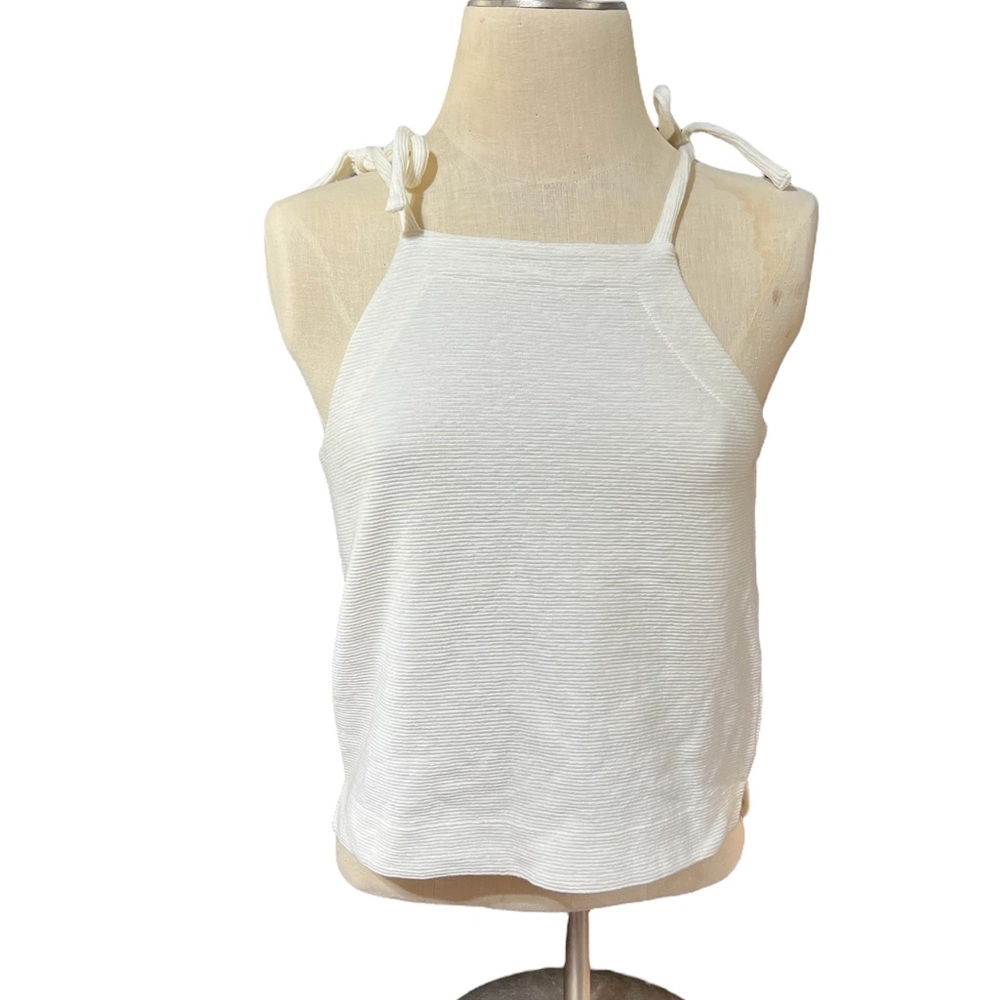 NWT Madewell Womens Tank Top Adult Small White Tie Shoulder Boxy Cropped  C